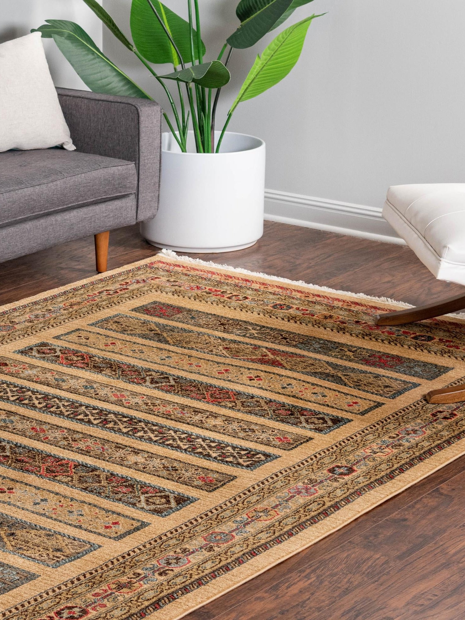 Tan 7' 1 x 10' Fars Rectangle Area Rug 100% Polypropylene Unique Traditional Carpet for Classical Living, Dining Room & Office Spaces for Sale at Rug Engine