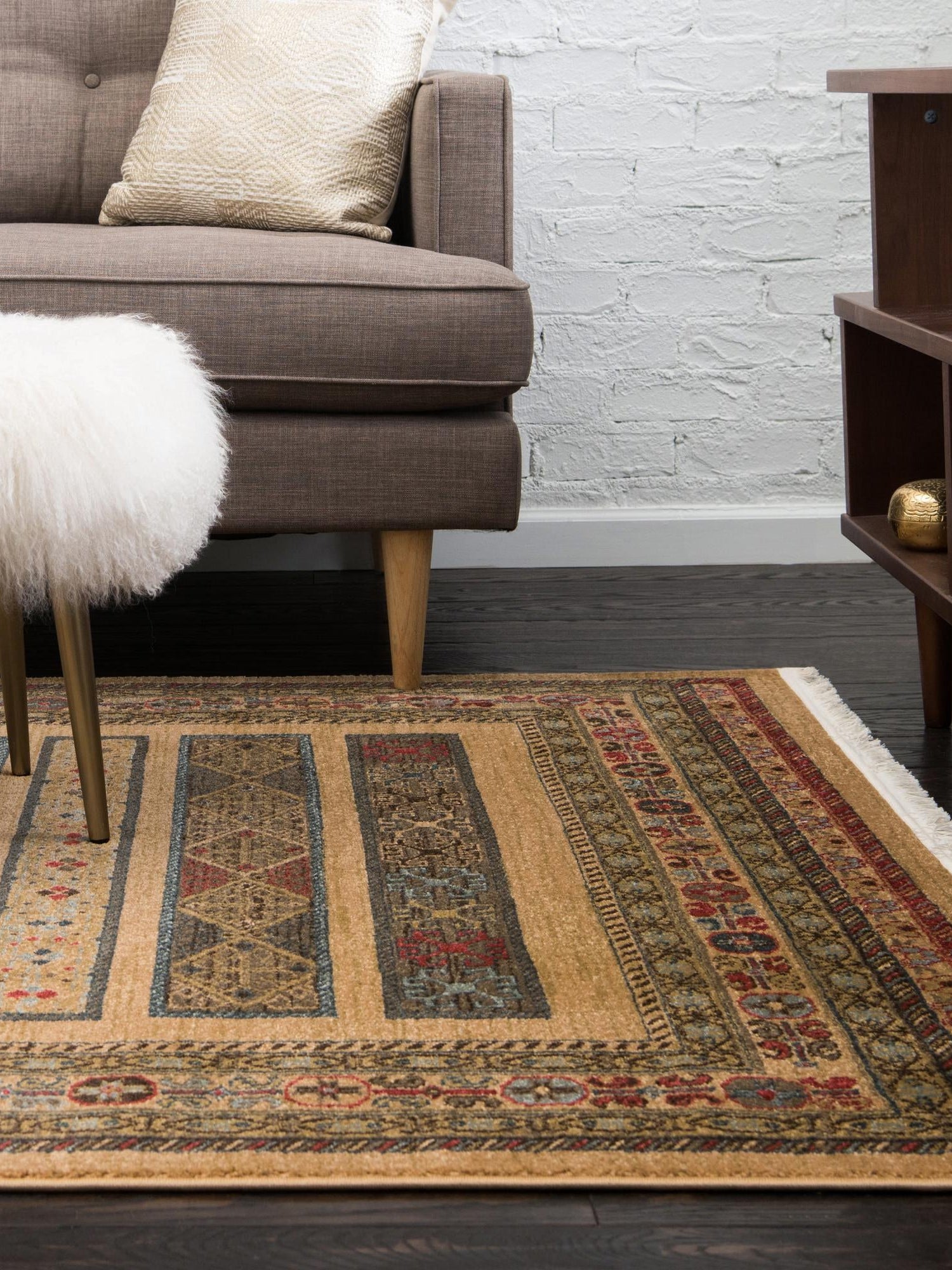 Tan 7' 1 x 10' Fars Rectangle Area Rug 100% Polypropylene Unique Traditional Carpet for Classical Living, Dining Room & Office Spaces for Sale at Rug Engine