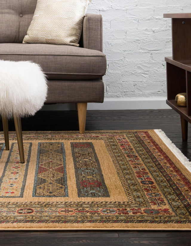 Tan 7' 1 x 10' Fars Rectangle Area Rug 100% Polypropylene Unique Traditional Carpet for Classical Living, Dining Room & Office Spaces for Sale at Rug Engine