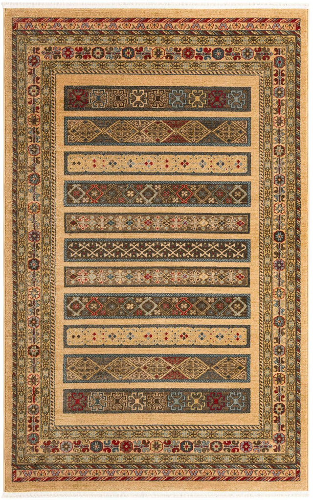 Tan 5' 1 x 8' Fars Rectangle Area Rug 100% Polypropylene Unique Traditional Carpet for Classical Living, Dining Room & Office Spaces for Sale at Rug Engine
