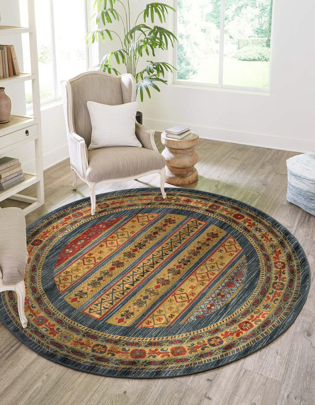 Blue 8' x 8' Fars Round Area Rug 100% Polypropylene Unique Traditional Carpet for Classical Living, Dining Room & Office Spaces for Sale at Rug Engine