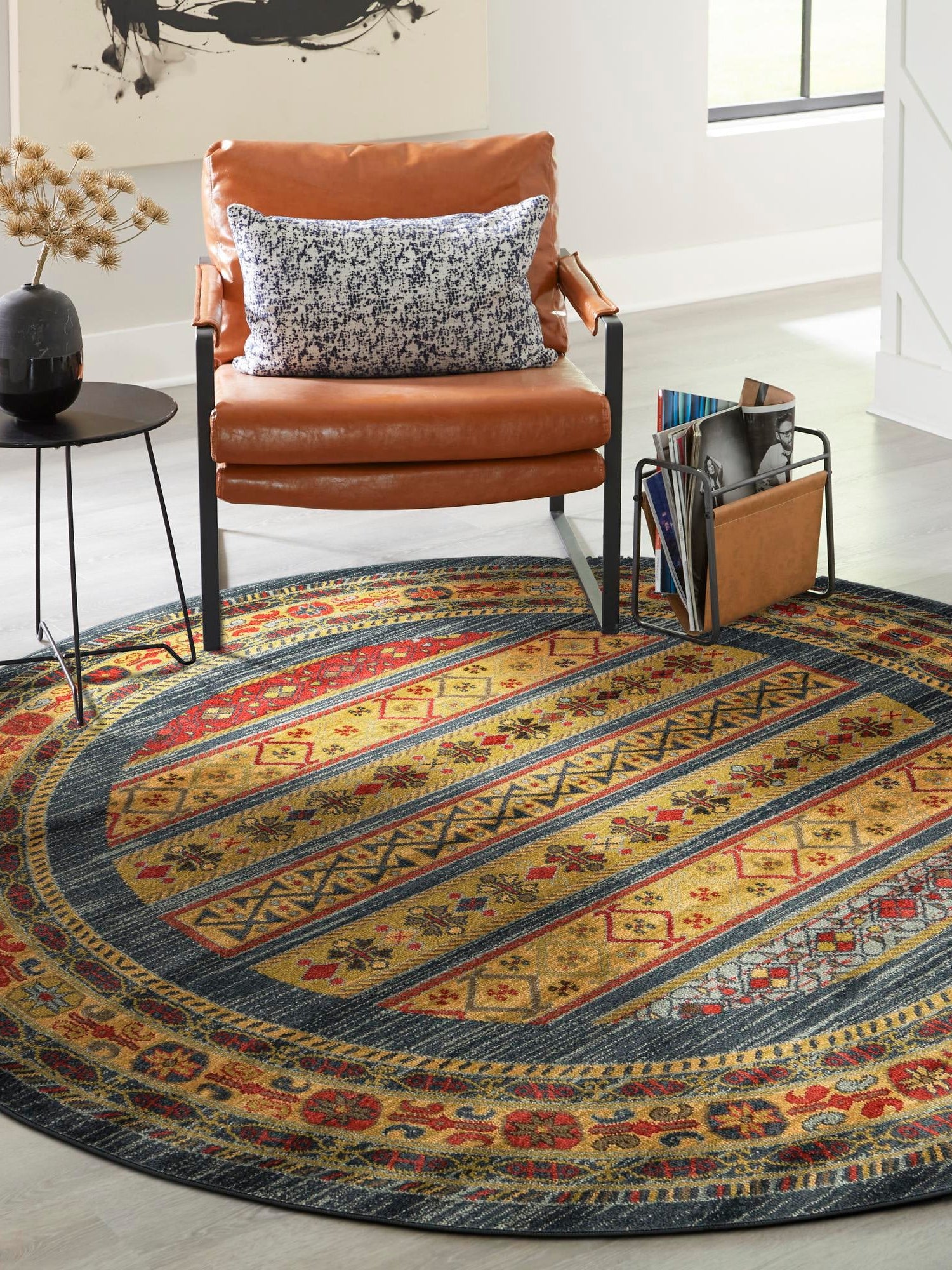Blue 7' 10 x 7' 10 Fars Round Area Rug 100% Polypropylene Unique Traditional Carpet for Classical Living, Dining Room & Office Spaces for Sale at Rug Engine
