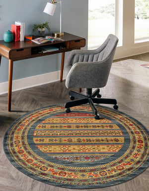 Blue 8' x 8' Fars Round Area Rug 100% Polypropylene Unique Traditional Carpet for Classical Living, Dining Room & Office Spaces for Sale at Rug Engine