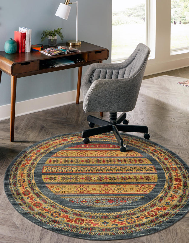 Blue 7' 10 x 7' 10 Fars Round Area Rug 100% Polypropylene Unique Traditional Carpet for Classical Living, Dining Room & Office Spaces for Sale at Rug Engine