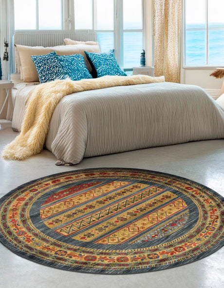 Blue 5' 1 x 5' 1 Fars Round Area Rug 100% Polypropylene Unique Traditional Carpet for Classical Living, Dining Room & Office Spaces for Sale at Rug Engine