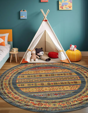 Blue 3' 1 x 3' 1 Fars Round Area Rug 100% Polypropylene Unique Traditional Carpet for Classical Living, Dining Room & Office Spaces for Sale at Rug Engine