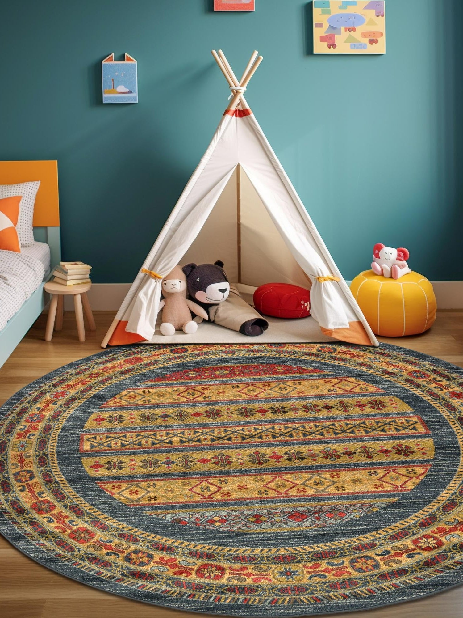 Blue 8' x 8' Fars Round Area Rug 100% Polypropylene Unique Traditional Carpet for Classical Living, Dining Room & Office Spaces for Sale at Rug Engine