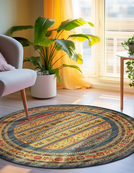 Blue 6' 1 x 6' 1 Fars Round Area Rug 100% Polypropylene Unique Traditional Carpet for Classical Living, Dining Room & Office Spaces for Sale at Rug Engine