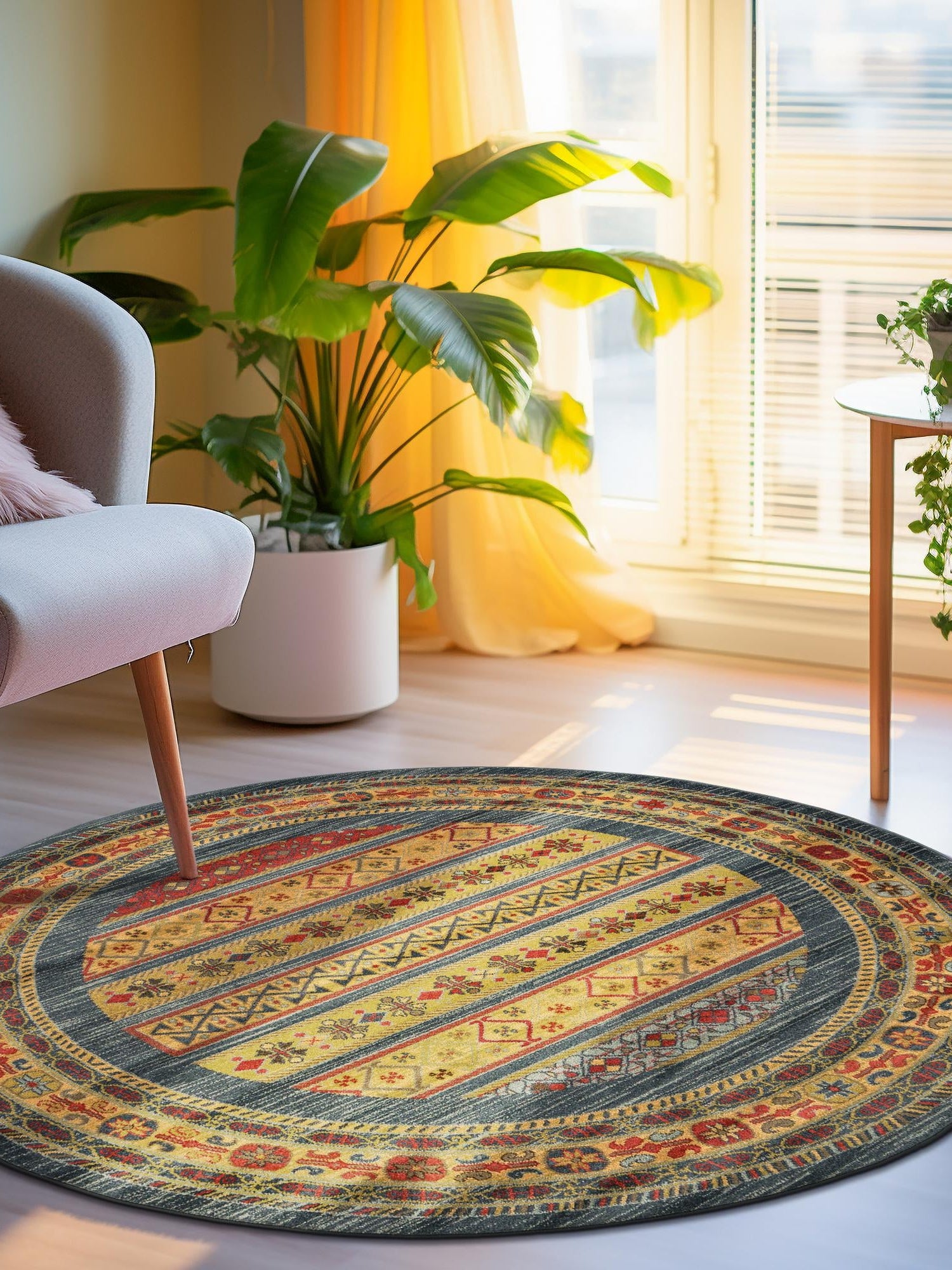 Blue 7' 10 x 7' 10 Fars Round Area Rug 100% Polypropylene Unique Traditional Carpet for Classical Living, Dining Room & Office Spaces for Sale at Rug Engine