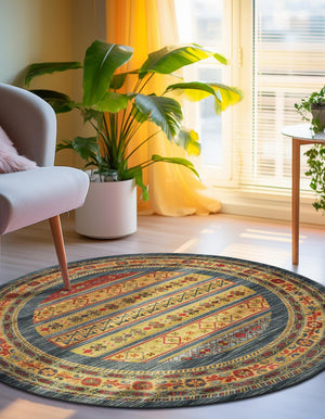 Blue 7' 10 x 7' 10 Fars Round Area Rug 100% Polypropylene Unique Traditional Carpet for Classical Living, Dining Room & Office Spaces for Sale at Rug Engine