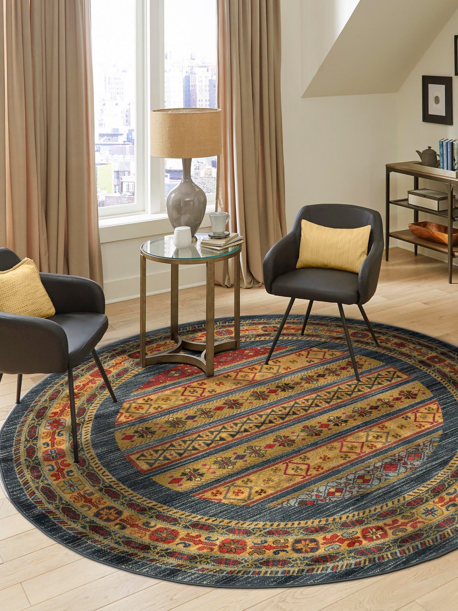 Blue 7' 10 x 7' 10 Fars Round Area Rug 100% Polypropylene Unique Traditional Carpet for Classical Living, Dining Room & Office Spaces for Sale at Rug Engine