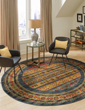 Blue 7' 10 x 7' 10 Fars Round Area Rug 100% Polypropylene Unique Traditional Carpet for Classical Living, Dining Room & Office Spaces for Sale at Rug Engine