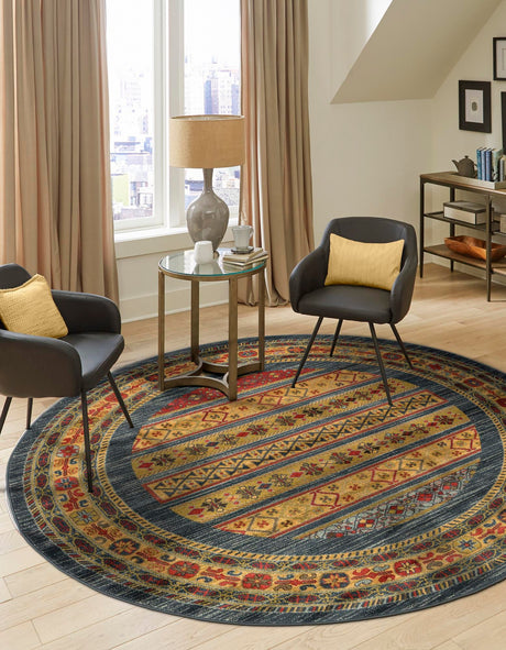 Blue 7' 10 x 7' 10 Fars Round Area Rug 100% Polypropylene Unique Traditional Carpet for Classical Living, Dining Room & Office Spaces for Sale at Rug Engine