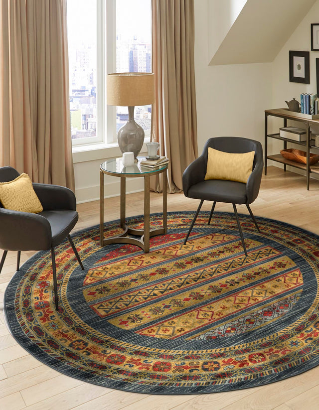 Blue 7' 10 x 7' 10 Fars Round Area Rug 100% Polypropylene Unique Traditional Carpet for Classical Living, Dining Room & Office Spaces for Sale at Rug Engine