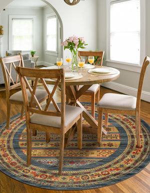 Blue 5' 1 x 5' 1 Fars Round Area Rug 100% Polypropylene Unique Traditional Carpet for Classical Living, Dining Room & Office Spaces for Sale at Rug Engine