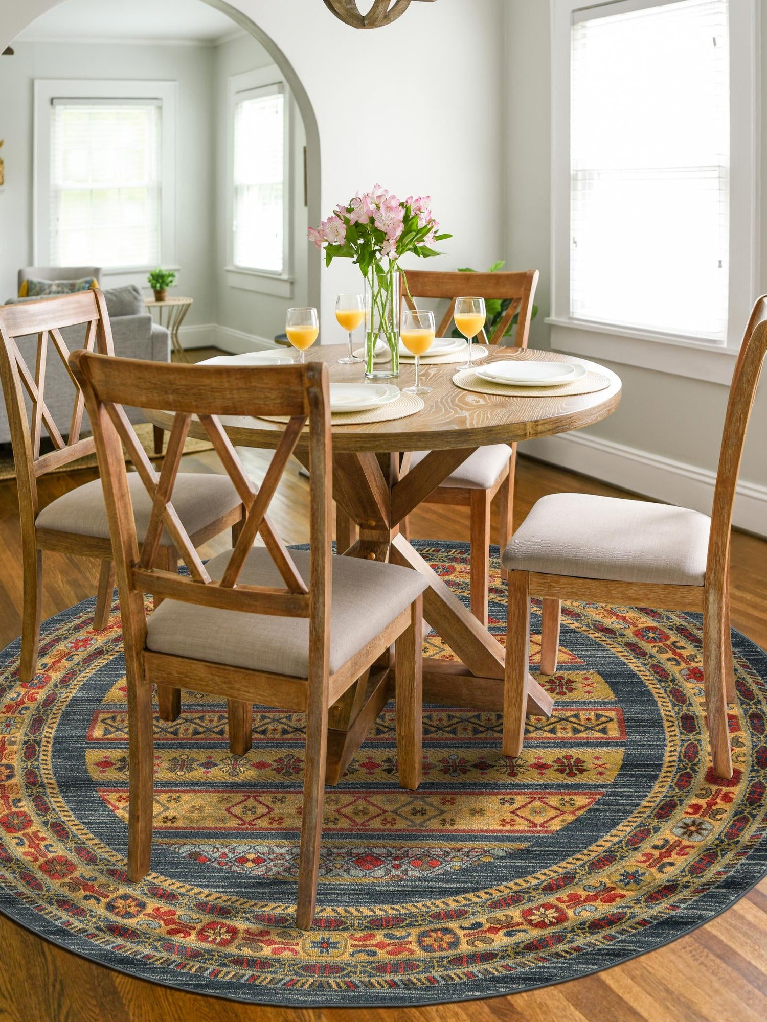 Blue 7' 10 x 7' 10 Fars Round Area Rug 100% Polypropylene Unique Traditional Carpet for Classical Living, Dining Room & Office Spaces for Sale at Rug Engine