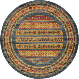 Blue 6' 1 x 6' 1 Fars Round Area Rug 100% Polypropylene Unique Traditional Carpet for Classical Living, Dining Room & Office Spaces for Sale at Rug Engine