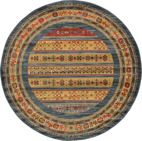 Blue 6' 1 x 6' 1 Fars Round Area Rug 100% Polypropylene Unique Traditional Carpet for Classical Living, Dining Room & Office Spaces for Sale at Rug Engine