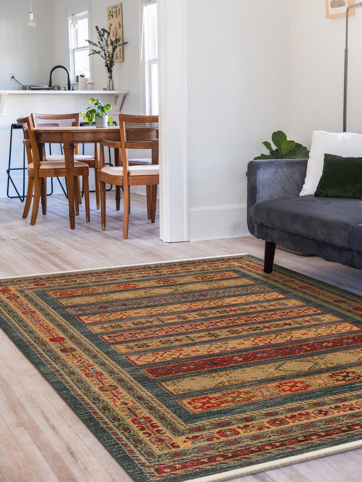 Blue 7' 1 x 10' Fars Rectangle Area Rug 100% Polypropylene Unique Traditional Carpet for Classical Living, Dining Room & Office Spaces for Sale at Rug Engine