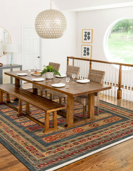 Blue 4' 1 x 6' 1 Fars Rectangle Area Rug 100% Polypropylene Unique Traditional Carpet for Classical Living, Dining Room & Office Spaces for Sale at Rug Engine