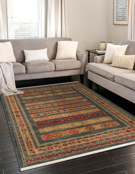 Blue 4' 1 x 6' 1 Fars Rectangle Area Rug 100% Polypropylene Unique Traditional Carpet for Classical Living, Dining Room & Office Spaces for Sale at Rug Engine
