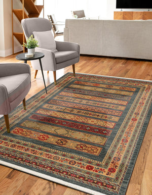 Blue 7' 1 x 10' Fars Rectangle Area Rug 100% Polypropylene Unique Traditional Carpet for Classical Living, Dining Room & Office Spaces for Sale at Rug Engine
