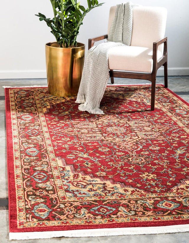 Red 9' x 12' Sahand Rectangle Area Rug Affordable Easy Clean Traditional Design Durable Carpet for Home Interior Design Living Room Dining Office for Sale at Rug Engine