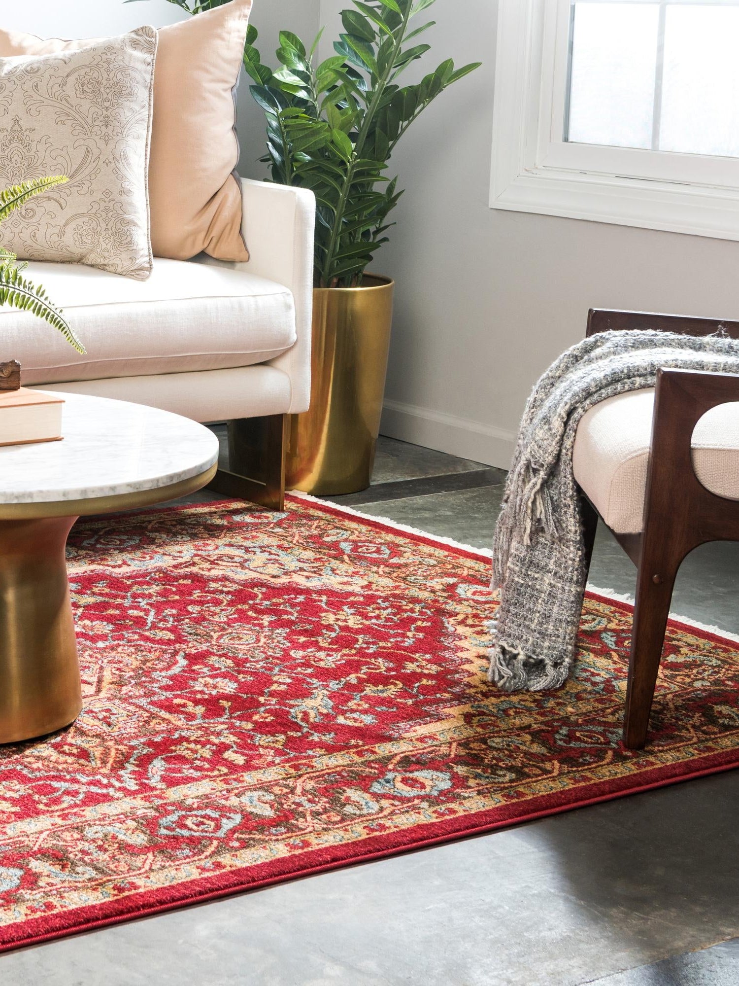 Red 4' 1 x 6' 1 Sahand Rectangle Area Rug Affordable Easy Clean Traditional Design Durable Carpet for Home Interior Design Living Room Dining Office for Sale at Rug Engine