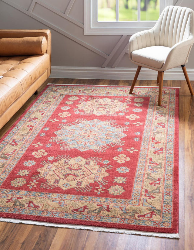 Red 3' 1 x 5' 3 Sahand Rectangle Area Rug Affordable Easy Clean Traditional Design Durable Carpet for Home Interior Design Living Room Dining Office for Sale at Rug Engine
