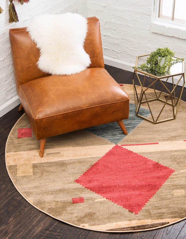 Tan 8' x 8' Fars Round Area Rug 100% Polypropylene Unique Traditional Carpet for Classical Living, Dining Room & Office Spaces for Sale at Rug Engine