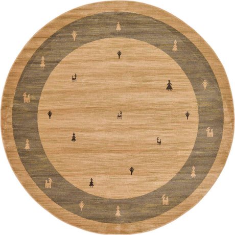 Tan 8' x 8' Fars Round Area Rug 100% Polypropylene Unique Traditional Carpet for Classical Living, Dining Room & Office Spaces for Sale at Rug Engine