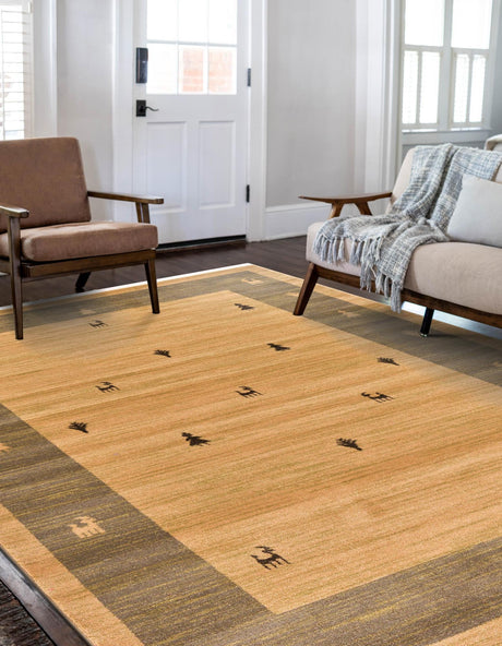 Tan 7' 1 x 10' Fars Rectangle Area Rug 100% Polypropylene Unique Traditional Carpet for Classical Living, Dining Room & Office Spaces for Sale at Rug Engine
