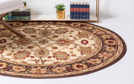 Cream 7' 10 x 7' 10 Voyage Round Area Rug Persian Inspired Classic Traditional Design Durable Carpet Mat for Home Interior Design for Sale at Rug Engine