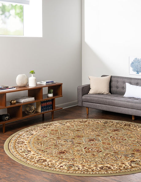 Light Green 7' 10 x 7' 10 Voyage Round Area Rug Persian Inspired Classic Traditional Design Durable Carpet Mat for Home Interior Design for Sale at Rug Engine