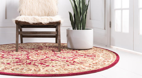 Red 6' 1 x 6' 1 Voyage Round Area Rug Persian Inspired Classic Traditional Design Durable Carpet Mat for Home Interior Design for Sale at Rug Engine