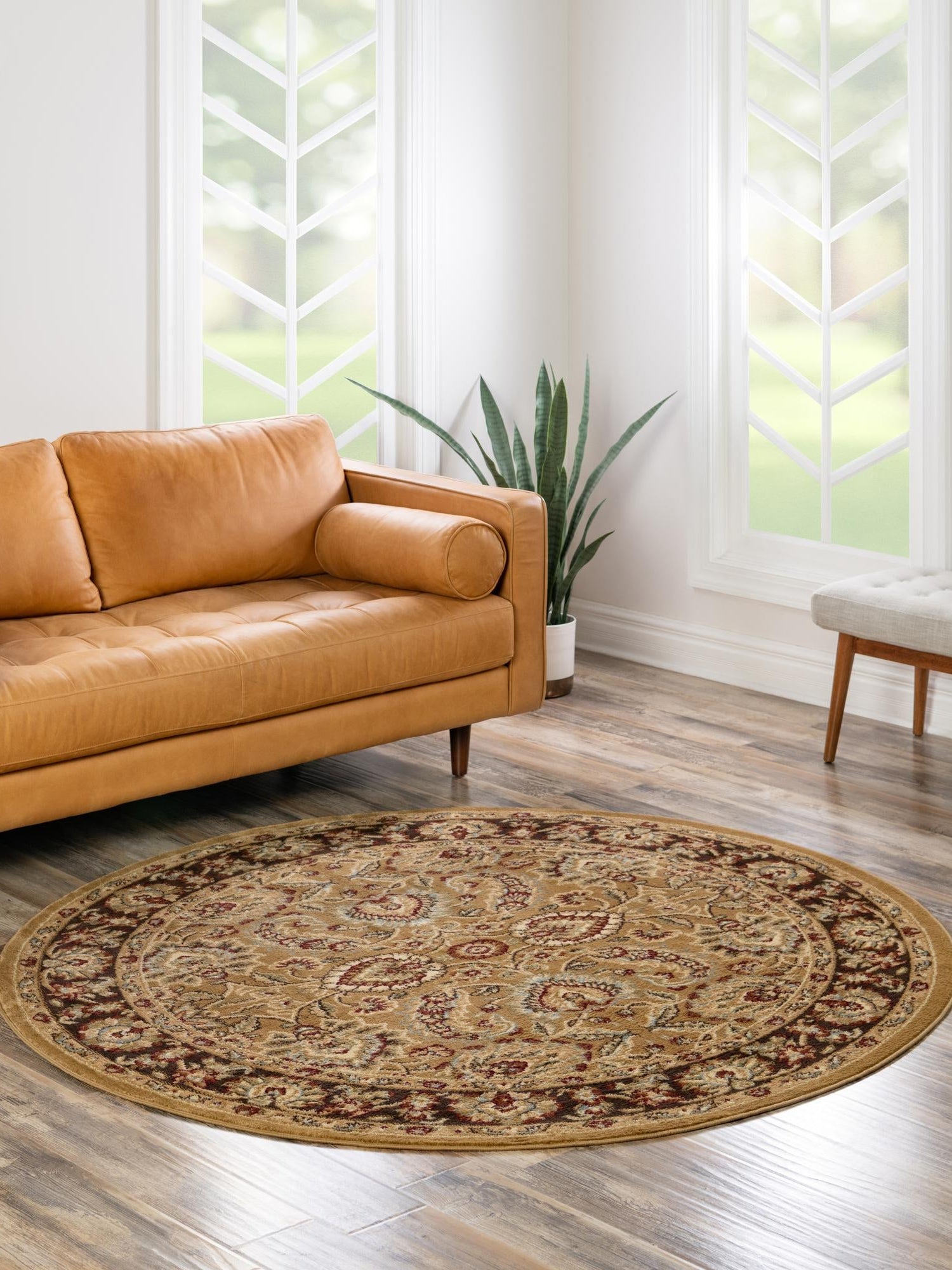 Tan 6' 1 x 6' 1 Voyage Round Area Rug