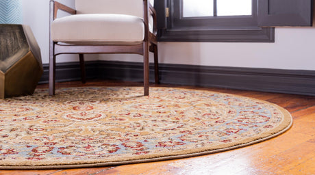 Dark Yellow 6' 1 x 6' 1 Voyage Round Area Rug Persian Inspired Classic Traditional Design Durable Carpet Mat for Home Interior Design for Sale at Rug Engine
