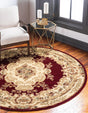 Red 7' 10 x 7' 10 Versailles Round Area Rug Classic Traditional Motif Indoor Carpet for Hallways, Dining Rooms, Bedrooms, Living Room, Office for Sale at Rug Engine