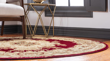 Red 4' 1 x 4' 1 Versailles Round Area Rug Classic Traditional Motif Indoor Carpet for Hallways, Dining Rooms, Bedrooms, Living Room, Office for Sale at Rug Engine