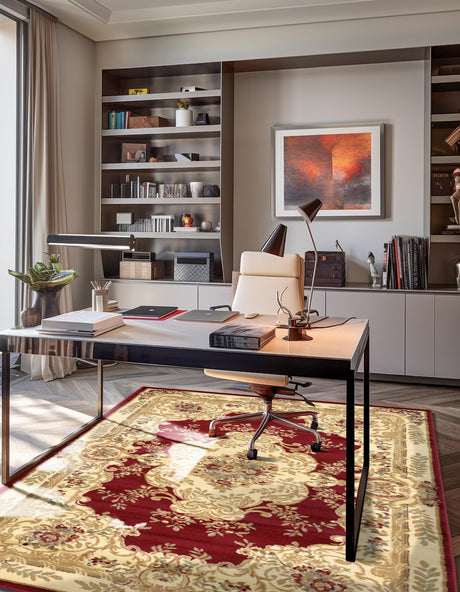 Red 5' 3 x 8' Versailles Rectangle Area Rug Classic Traditional Motif Indoor Carpet for Hallways, Dining Rooms, Bedrooms, Living Room, Office for Sale at Rug Engine