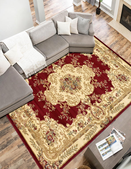 Red 6' 1 x 9' Versailles Rectangle Area Rug Classic Traditional Motif Indoor Carpet for Hallways, Dining Rooms, Bedrooms, Living Room, Office for Sale at Rug Engine