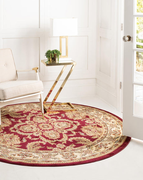 Red 6' 1 x 6' 1 Voyage Round Area Rug Persian Inspired Classic Traditional Design Durable Carpet Mat for Home Interior Design for Sale at Rug Engine