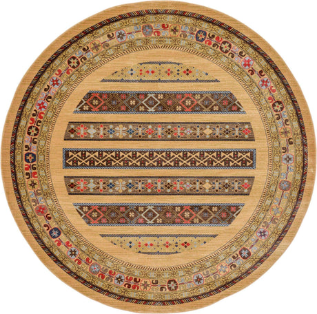 Tan 8' x 8' Fars Round Area Rug 100% Polypropylene Unique Traditional Carpet for Classical Living, Dining Room & Office Spaces for Sale at Rug Engine