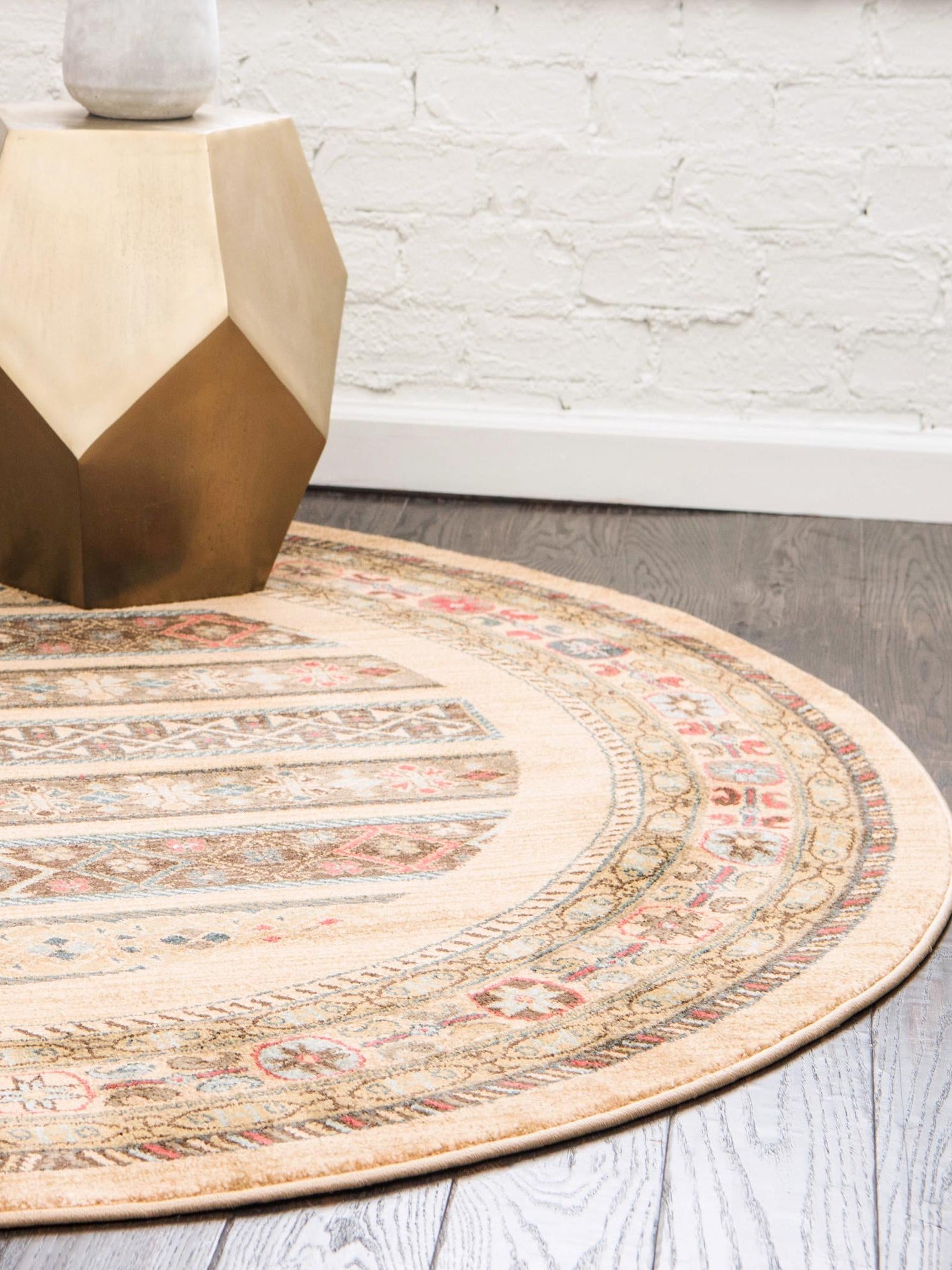 Tan 6' 1 x 6' 1 Fars Round Area Rug 100% Polypropylene Unique Traditional Carpet for Classical Living, Dining Room & Office Spaces for Sale at Rug Engine