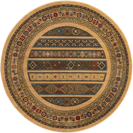 Tan 6' 1 x 6' 1 Fars Round Area Rug 100% Polypropylene Unique Traditional Carpet for Classical Living, Dining Room & Office Spaces for Sale at Rug Engine