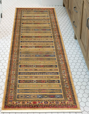 Tan 2' 7 x 10' Fars Runner Area Rug 100% Polypropylene Unique Traditional Carpet for Classical Living, Dining Room & Office Spaces for Sale at Rug Engine