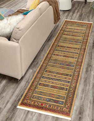 Tan 2' 7 x 10' Fars Runner Area Rug 100% Polypropylene Unique Traditional Carpet for Classical Living, Dining Room & Office Spaces for Sale at Rug Engine