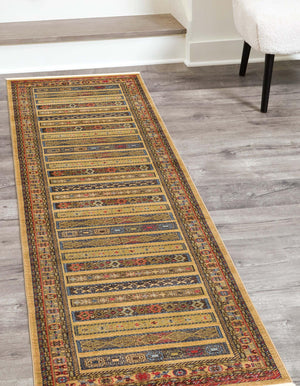 Tan 2' 7 x 10' Fars Runner Area Rug 100% Polypropylene Unique Traditional Carpet for Classical Living, Dining Room & Office Spaces for Sale at Rug Engine
