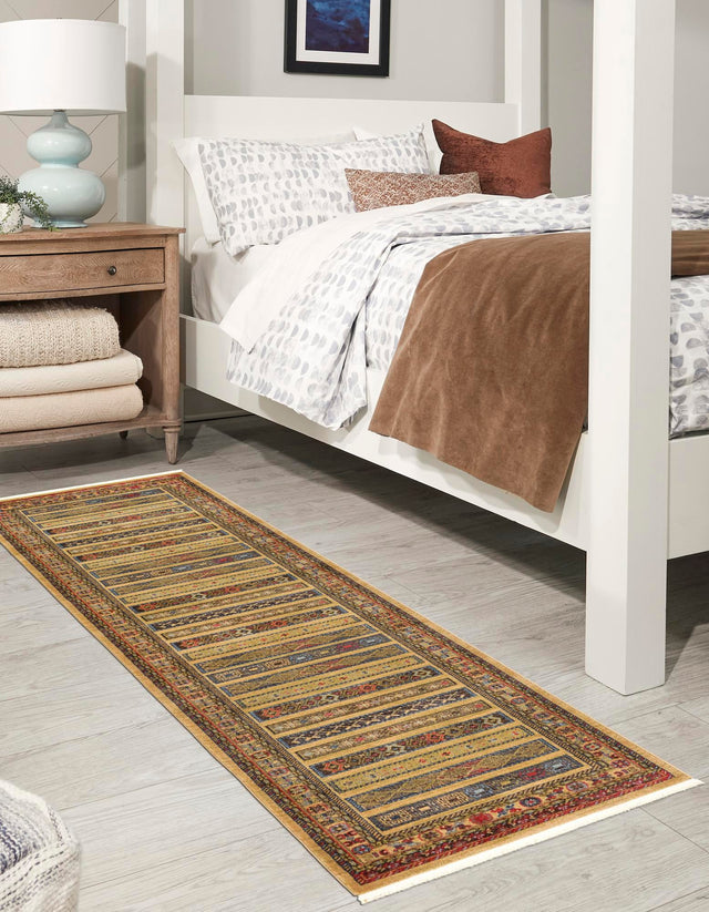 Tan 2' 7 x 10' Fars Runner Area Rug 100% Polypropylene Unique Traditional Carpet for Classical Living, Dining Room & Office Spaces for Sale at Rug Engine