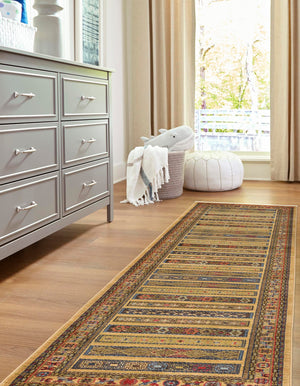 Tan 2' 7 x 10' Fars Runner Area Rug 100% Polypropylene Unique Traditional Carpet for Classical Living, Dining Room & Office Spaces for Sale at Rug Engine